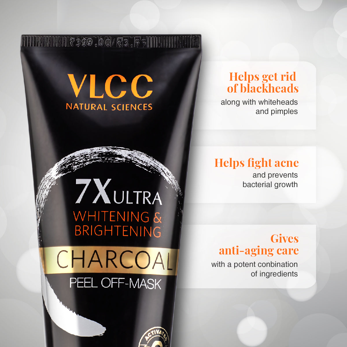 VLCC 7X Ultra Whitening and Brightening Charcoal Peel Off Mask (100ml)